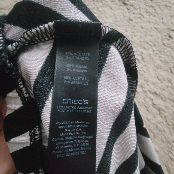 Chicos Travelers Sz 3 Slinky Acetate Pullon Pants Wide Leg Black White - Picture 11 of 11